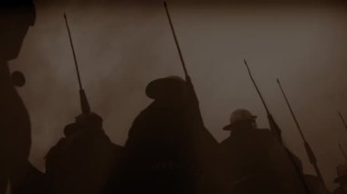 Retro Vintage Askeri Kuvvetler Savunma Görevinde Dramatik Savaş Sahnesi