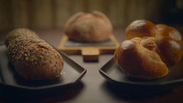 Домашний Сельский Вкусный Хлеб Высокого Питания Диета Завтрак — стоковое видео