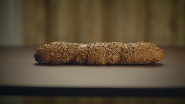 Pães Saborosos Rústicos Caseiros Para Dieta Pequeno Almoço Alimentos Alta — Vídeo de Stock