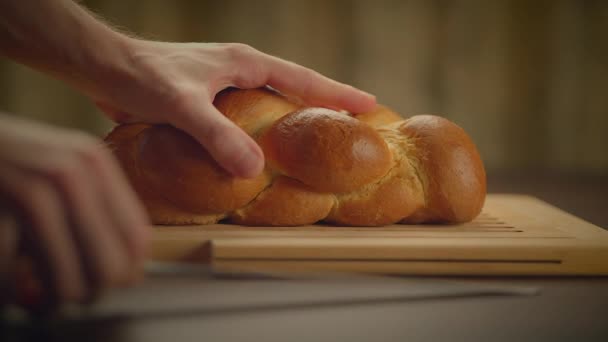 Pães Saborosos Rústicos Caseiros Para Dieta Pequeno Almoço Alimentos Alta — Vídeo de Stock