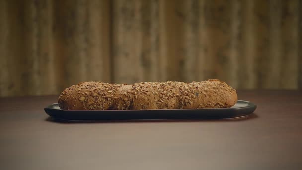 Продукт Питания Кондитерских Изделий Крупный План Хлеба Завтрак — стоковое видео