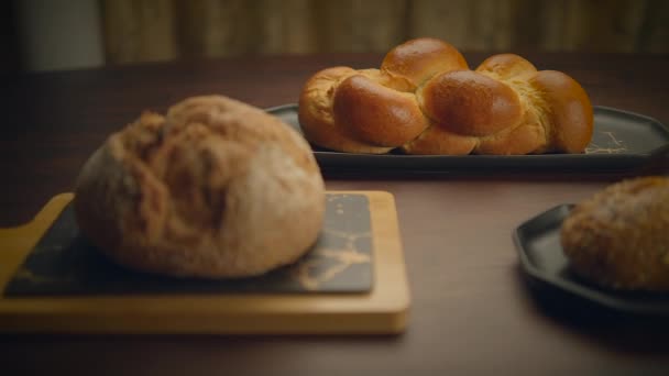 Hamur Yemeği Beslenme Ürünleri Kahvaltı Ekmeğinin Yakın Çekimi — Stok video