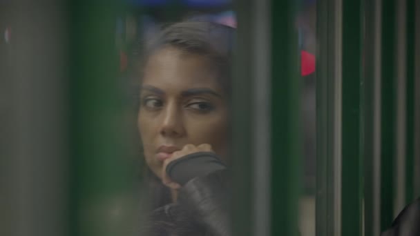 Head Shot Thinking Female Person Waiting Thoughtful Trainstation — Stock video