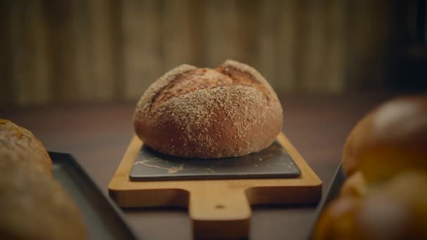 烘焙糕点面包面包食品营养产品展示 — 图库视频影像
