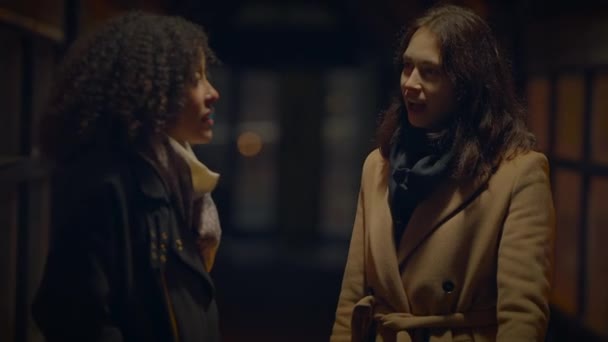 Dos Mujeres Enojadas Discutiendo Gritando Furiosas Hablando Enojadas — Vídeos de Stock