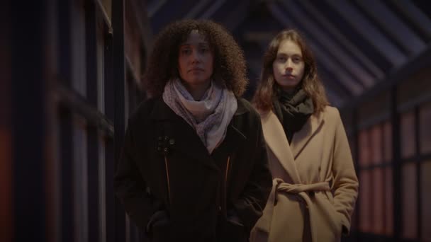 Styl Życia Portret Dwóch Młodych Kobiet Oglądających Wspólnie Budynek Wieży — Wideo stockowe