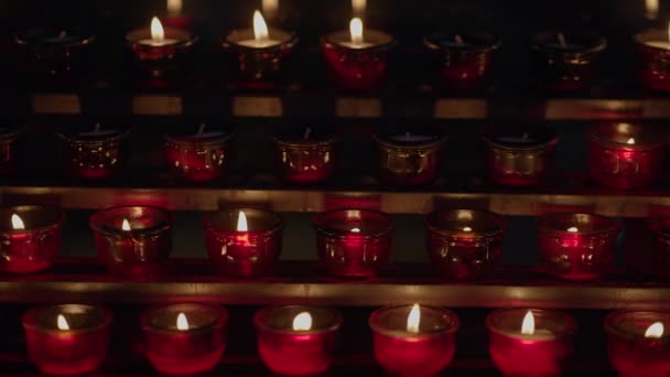 Luci Notturne Delle Candele Della Cera Bokeh Cerimonia Religiosa Santa — Video Stock