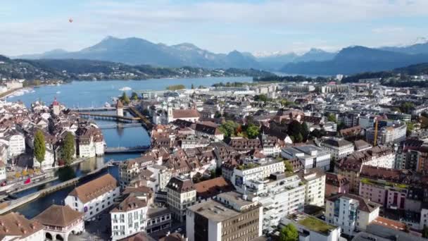 Luzerner Stadtblick Der Schweiz Bergpanorama Hoizon — Stockvideo