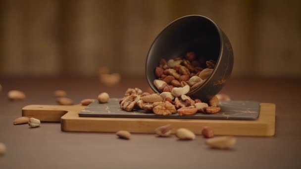 Φρέσκο Βιολογικό Υγιεινό Vegan Nut Mix Σνακ Διατροφή Φόντο — Αρχείο Βίντεο