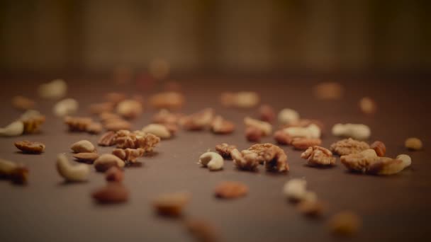 Fresh Organic Healthy Vegan Nut Mix Snack Alimentación Nutrición Fondo — Vídeos de Stock