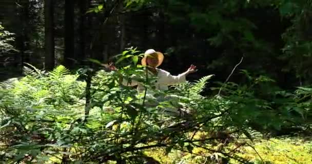 ハーモニーで平和な緑の景色で屋外でリラックスする女性 高品質の4K映像 — ストック動画