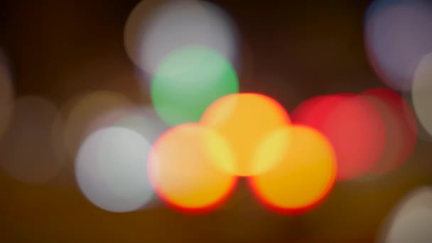 Blurry Car Traffic Lights Illuminated City Street Night — Stock Video