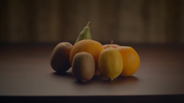 Varietate Alimente Naturale Inclusiv Fructe Sunt Afișate Masă Lemn Aceste — Videoclip de stoc