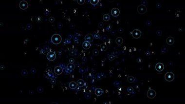 Elektrikli mavi daireler gece yarısı gökyüzünde siyah bir zemin üzerinde yüzerek astronomik bir olay yaratırlar. Gaz ve uzay bilimi bu büyüleyici görüntüde bir araya gelir.