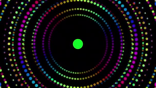 Żywy Neonowy Krąg Świecącym Zielonym Środkiem Ustawionym Ciemnym Fioletowym Tle — Wideo stockowe