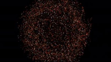 Astronomik nesnelerle dolu bir gökyüzünün altında, siyah bir zemindeki ağaç desenine benzeyen kahverengi tanecikler kümesi.