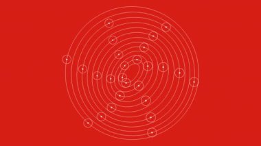 Kırmızı arka plan, beyaz daireler ve mikro-artı harfleriyle. Yüksek kalite