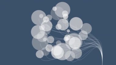 Birbirine bağlı halkalar ve çizgilerden oluşan karmaşık bir ağ, soyut bir tasarımı tasvir eden koyu mavi bir arkaplan üzerine kurulmuş.