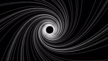 Derin uzayda dönen bir kara delik girdabının soyut tasviri, dinamik hareket ve enerji sergiliyor