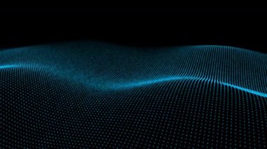 Siyah arkaplanda mavi noktaların gelecekteki soyut dijital dalgası, teknoloji ve yenilik temaları için mükemmel.