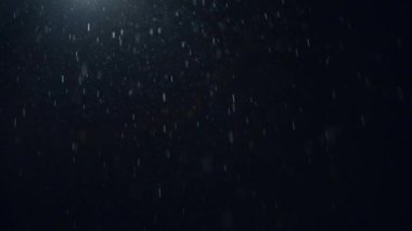 Gece düşen yağmur damlalarının soyut hareketi dramatik ışıklandırma, sinema sahneleri ve arka planlar için mükemmel..