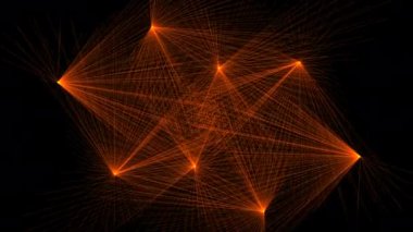 Siyah zemin üzerinde karmaşık geometrik desenler oluşturan soyut turuncu ışık çizgileri serisi.