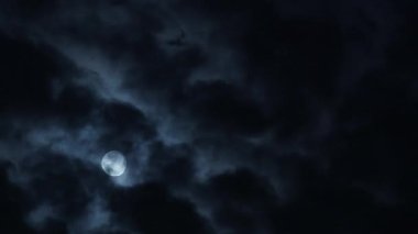 Gece gökyüzü yoğun, karanlık fırtına bulutlarıyla dramatik görünüyor, kasvetli ve gizemli bir atmosfer yaratıyor.