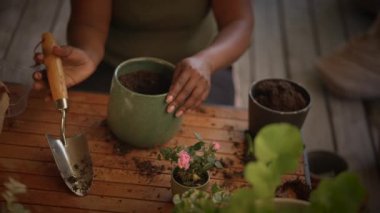 Huzurlu bir ortamda güzel çiçekler saklayan, eşsiz bahçıvanlık teknikleri ve yaratıcılık sergileyen bir insan.