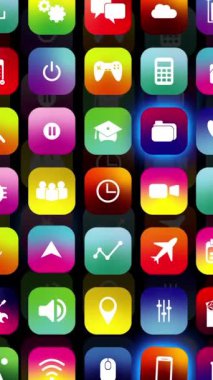 Modern mobil uygulamalar için modern tasarım özelliklerini gösteren canlı, renkli uygulama simgeleri ızgarası