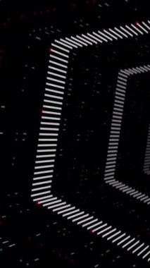 Geometrik şekiller ve renkli koyu bir arkaplan karşısında karmaşık bir soyut tasarım..