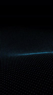 Büyüleyici bir dijital dalga deseni harika bir şekilde aydınlatılır. Karanlık bir arkaplanda çarpıcı mavi ışıklar.