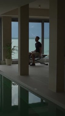 Huzurlu ve sakin bir sahnede, bir kişi sakin bir havuzun yanında sessizce yansıyan, sakin sulara bakan
