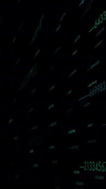 Bu, bir matris biçiminde düzenlenmiş parlak metin elemanlarını içeren fütüristik dijital bir temsildir.