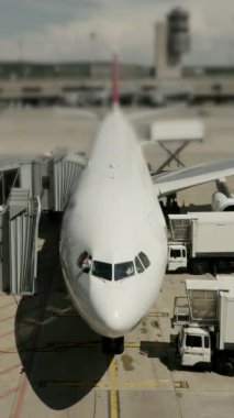 Modern bir uçak terminalde park halinde yolcu ve kargo taşıma hizmetlerini bekliyor.