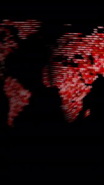 Çarpıcı kırmızı dijital desenler ve dokular kullanan detaylı bir dünya haritasının ilginç, karanlık ve soyut bir tasviri.