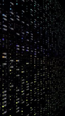 Bu, karanlık bir ortamda parlayan dijital veri örneklerinin yer aldığı soyut bir sanatsal tasvirdir.