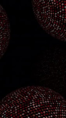 Etkileyici ve büyüleyici küresel şablonlar, parlak kırmızı ve koyu siyah ışıklar, karanlık bir zemin üzerinde duruyorlar.