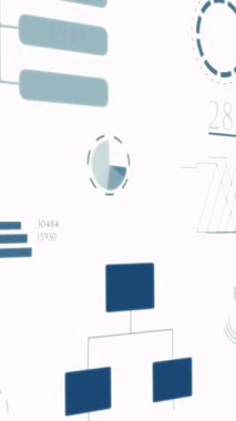 Belirsiz analitikler için soyut grafikler ve karmaşık veri görselleştirmeleri sergileyen çağdaş bir dijital arayüz