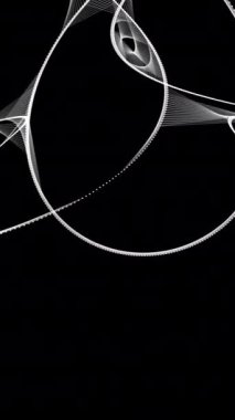 Soyut beyaz çizgilerin zarif bir bileşimi. Derin siyah bir arkaplanda karmaşık şekiller dokuyor.