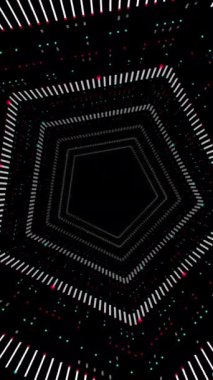 Bu geometrik tasarım, çarpıcı bir görsel izlenim yaratan, katmanlı altıgenler ve canlı pikseller içerir.