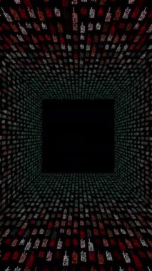 Renkli veri akışlarıyla dolu dijital bir koridorun büyüleyici görüntüsü derinlik hissi uyandırıyor.