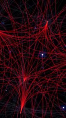 Yıldızlı bir alanda ağ oluşturan kırmızı çizgilerin büyüleyici bir görüntüsü, bağlanabilirliği ifade eder.