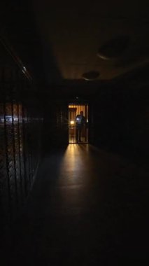 Gölgeli bir koridor, uzak bir ışık tarafından aydınlatılır. Bu da algıları cezbeden ürkütücü bir atmosfer yaratır.