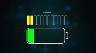 Enerji seviyelerini gösteren bir ilerleme çubuğu içeren, şarj olan bir aküyü gösteren bir canlandırma