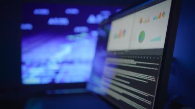 Teknolojik çalışma alanı içinde analitik ve veri ölçümlerini etkin bir şekilde sunan çağdaş dijital bir gösterge paneli