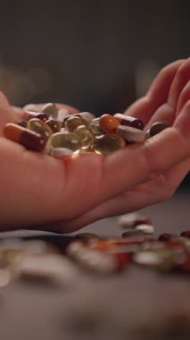 Vitaminlerle birlikte çeşitli canlı ve renkli besin maddelerini ustalıkla tutan ellerin yakın plan görüntüsü