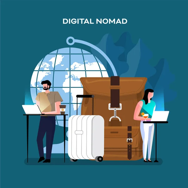 Digital Nomad Vector Illustration Freelance Work Cartoon Vector Illustration Flat — Stock Vector