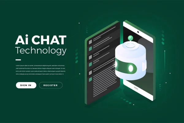 Artificial Intelligence Open Chat Conversation Robot Machine Learning Vector Illustration — Vettoriale Stock