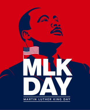 Martin Luther King Jr. Günü, vektör çizimleri, tipografi tebrik kartı tasarımı. Afiş için grafik tasarımı, ABD bayrağı.