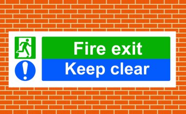 Fire exit down keep clear of obstructions sign clipart